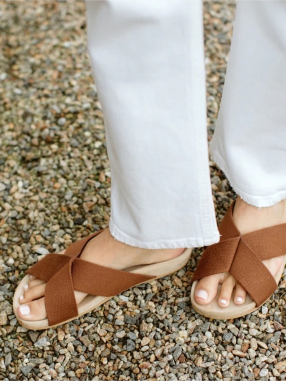 Jenni Kayne Cotton Crossover Sandals Tan Brown Walnut